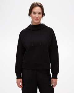 Hallam Essential Hoodie, black hoodie, slightly cropped with layered and large hood