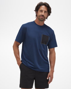 Capitol Tech Tee for men by Aspen Collection, blue t-shirt, relaxed with, black breast pocket