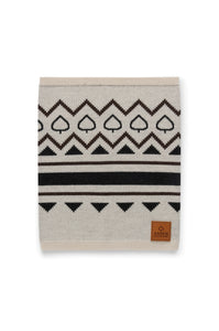 Knitted neckgaiter with geometric pattern on a white background