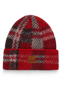 Red plaid beanie on a white background