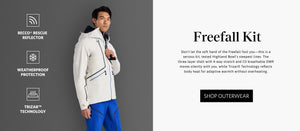 Man wearing a white jacket with text and logos on a gray background