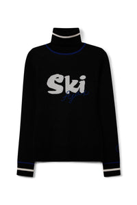 Black turtleneck sweater with 'Ski' text on a white background