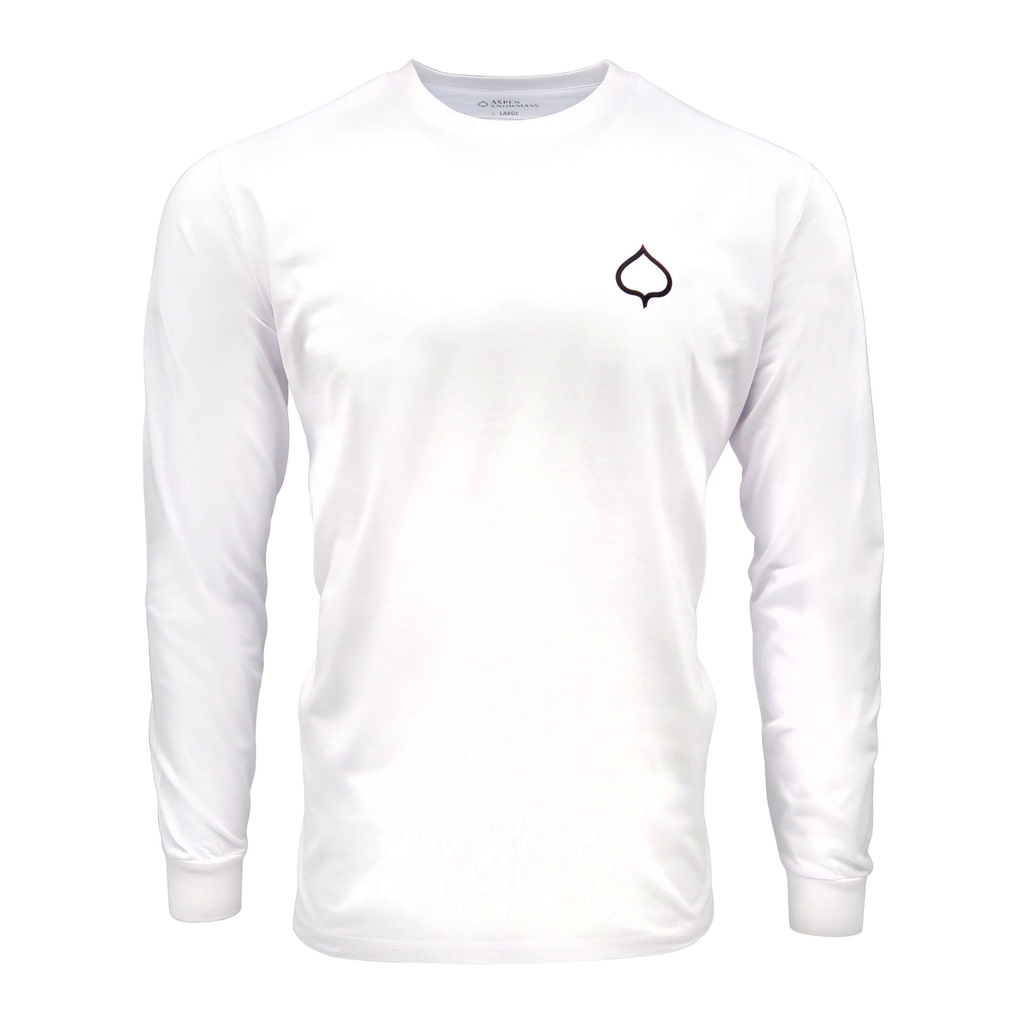 White long sleeve shirt with black aspen leaf logo